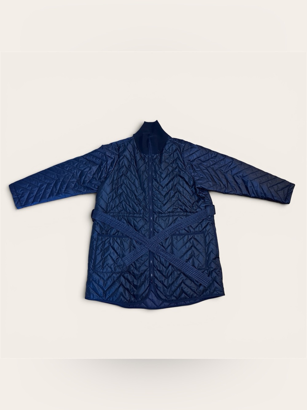 Athleta Mendocino Jacket 1X Black Quilted Belted PrimaLoft Coat